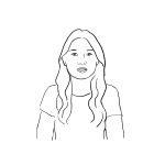 Lijntekening van een jonge vrouw met lang haar.